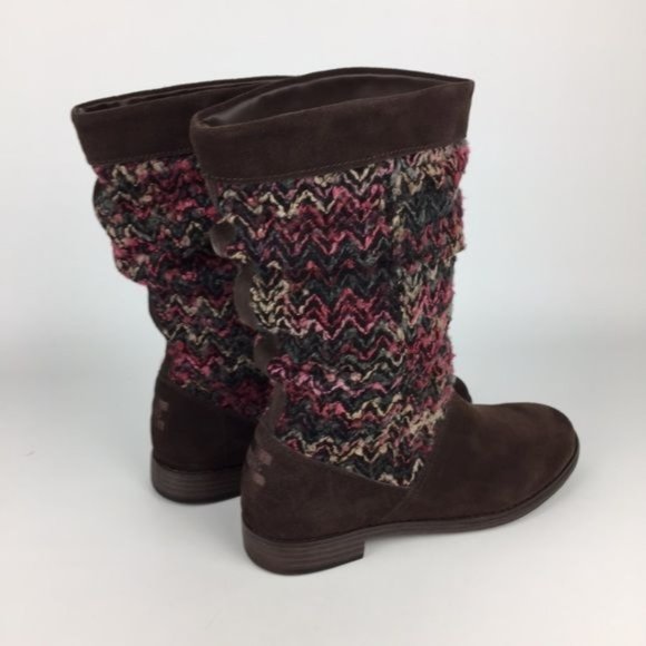 Toms Serra Sweater Slouchy Boot Brown Suede Leather Knit 8 - Picture 8 of 16